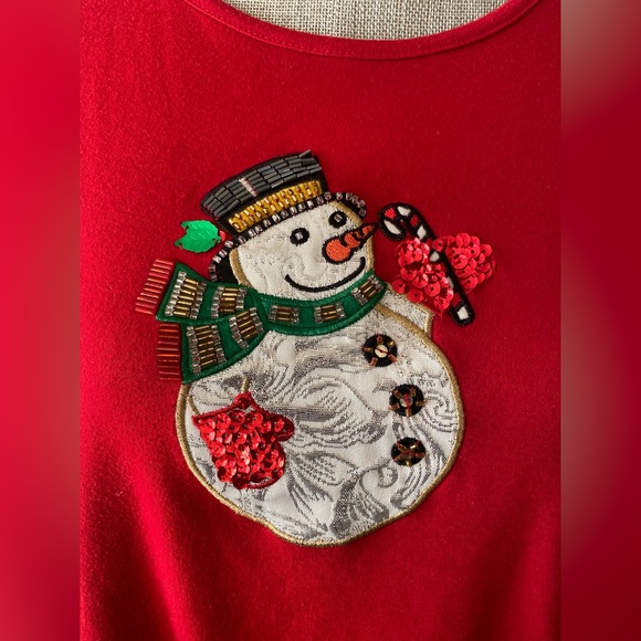CHRISTMAS 🎄 DESIGNERS ORIGINALS ❤️RED❤️ SNOWMAN ☃️ HOLIDAY TOP SIZE 1X 🌟EUC🌟 - Picture 5 of 12